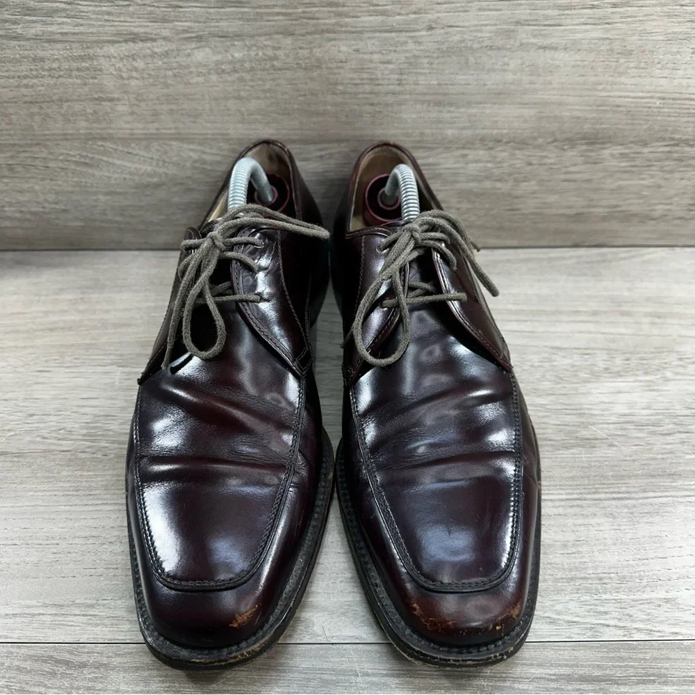 Salvatore Ferragamo Mens Wine Leather Oxford Dress Shoes Size 8.5 D